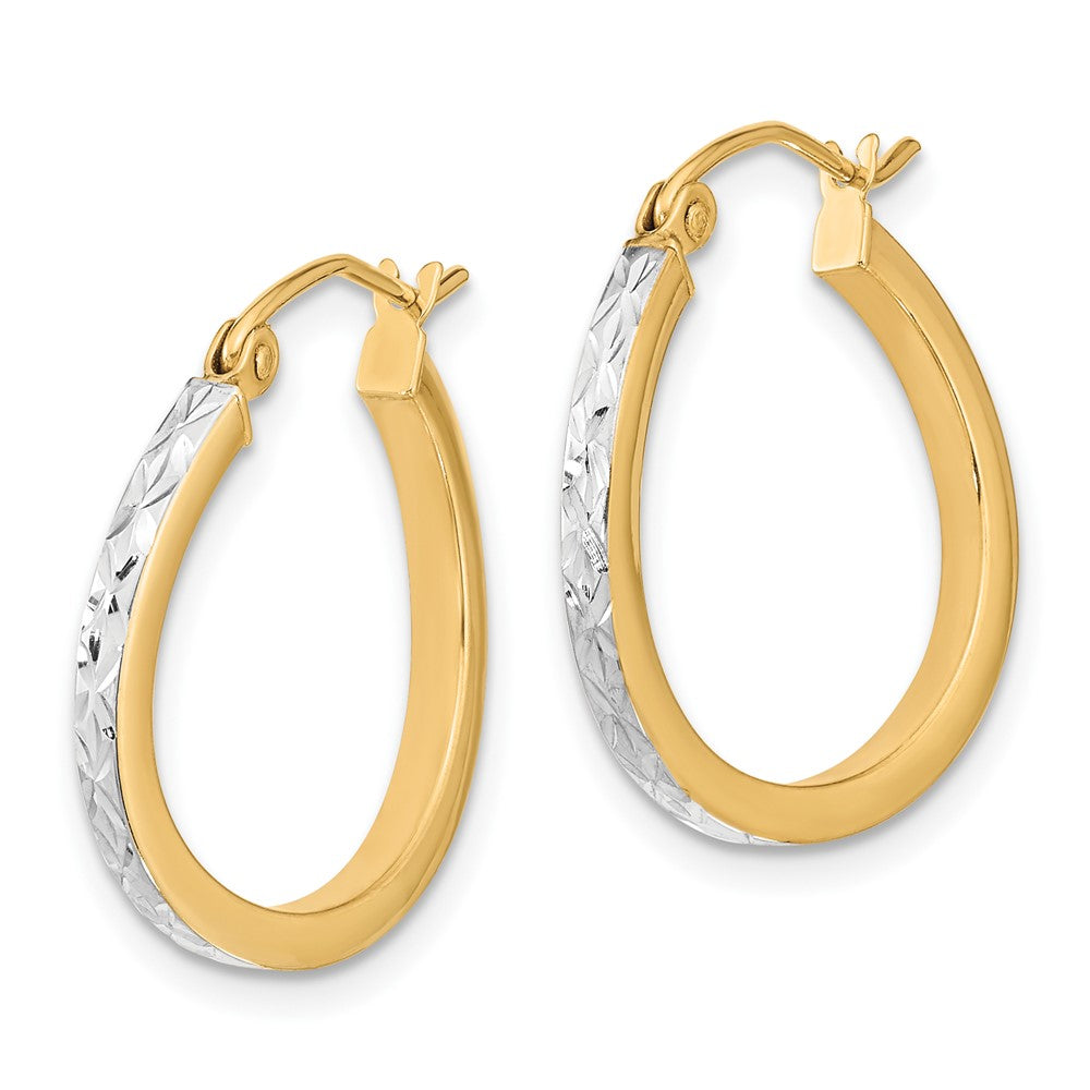 10k Yellow w/Rhodium 20 mm Diamond Cut Textured & Wavy Hoop Earrings (1.18 grams)