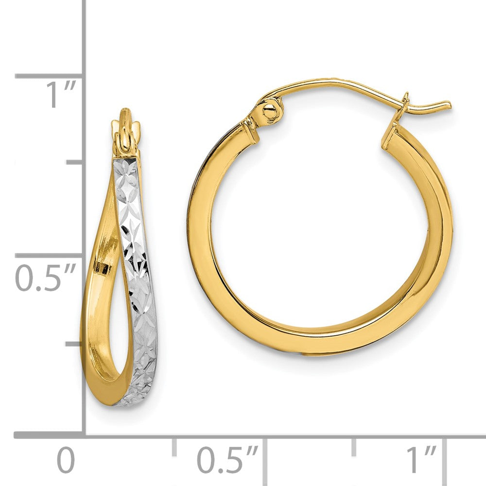 10k Yellow w/Rhodium 20 mm Diamond Cut Textured & Wavy Hoop Earrings (1.18 grams)