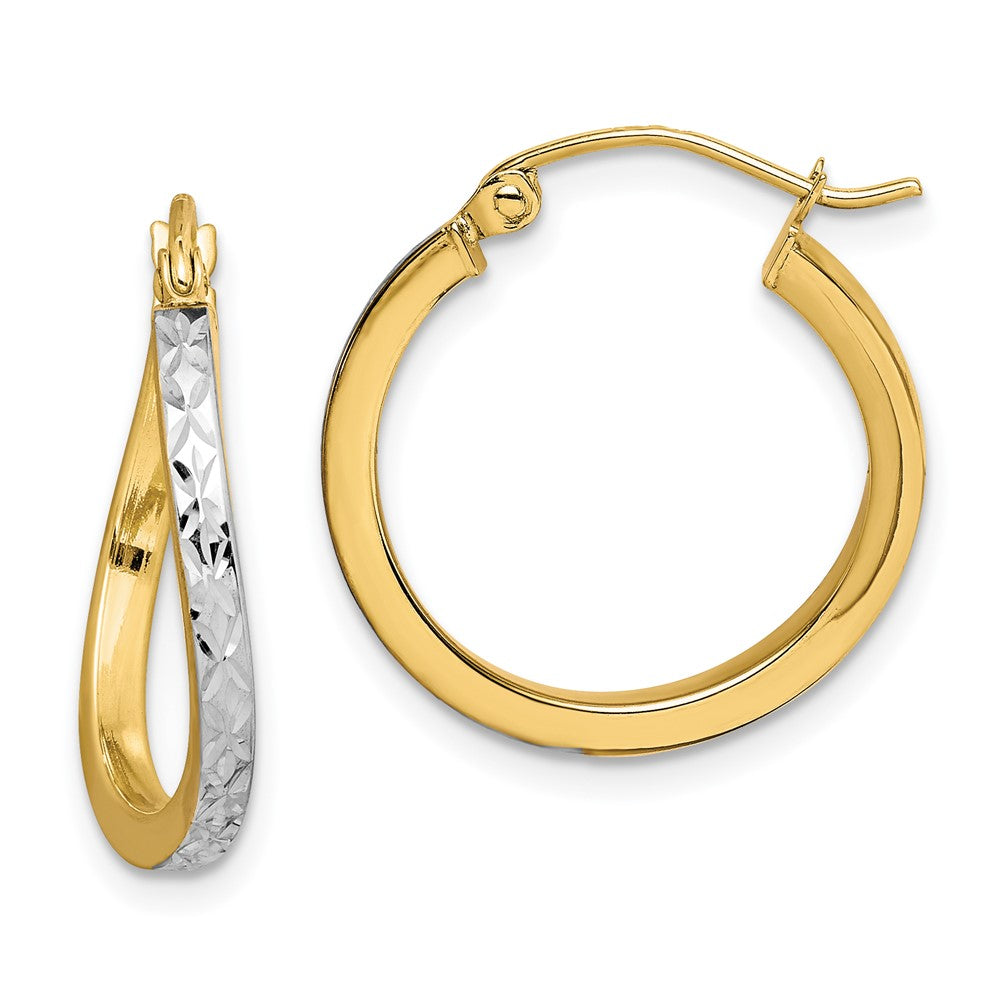 10k Yellow w/Rhodium 20 mm Diamond Cut Textured & Wavy Hoop Earrings (1.18 grams)