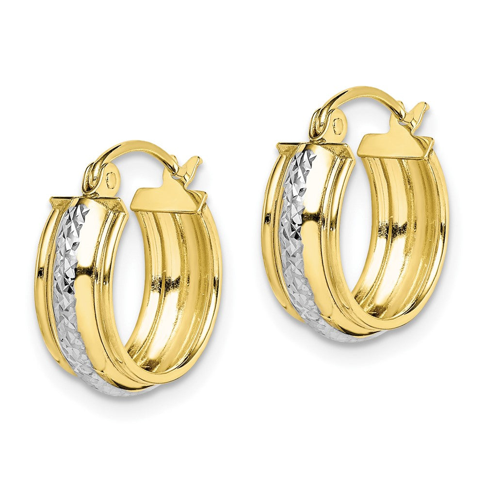 10k Yellow w/Rhodium 15 mm Diamond Cut Small Hoop Earrings (1.15 grams)