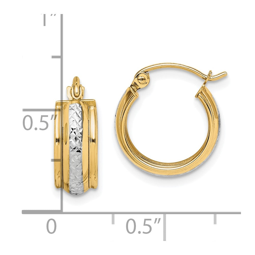 10k Yellow w/Rhodium 15 mm Diamond Cut Small Hoop Earrings (1.15 grams)