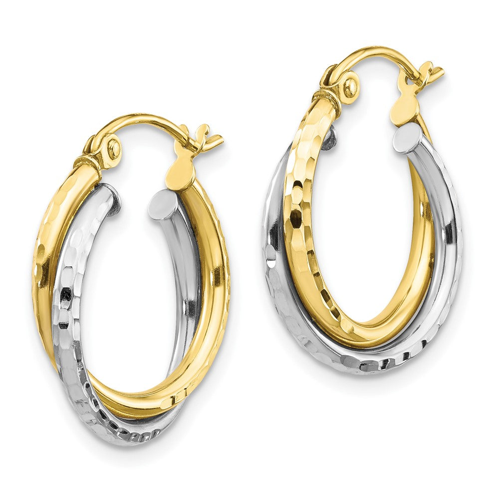 10k Two-tone 17 mm Two-tone Textured Twist Hoop Earrings (1.08 grams)
