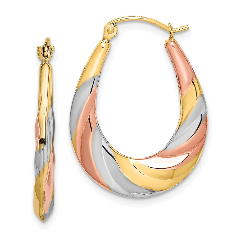 10k Yellow w/Rhodium 20 mm Oval Scalloped Hollow Hoop Earrings (1.11 grams)