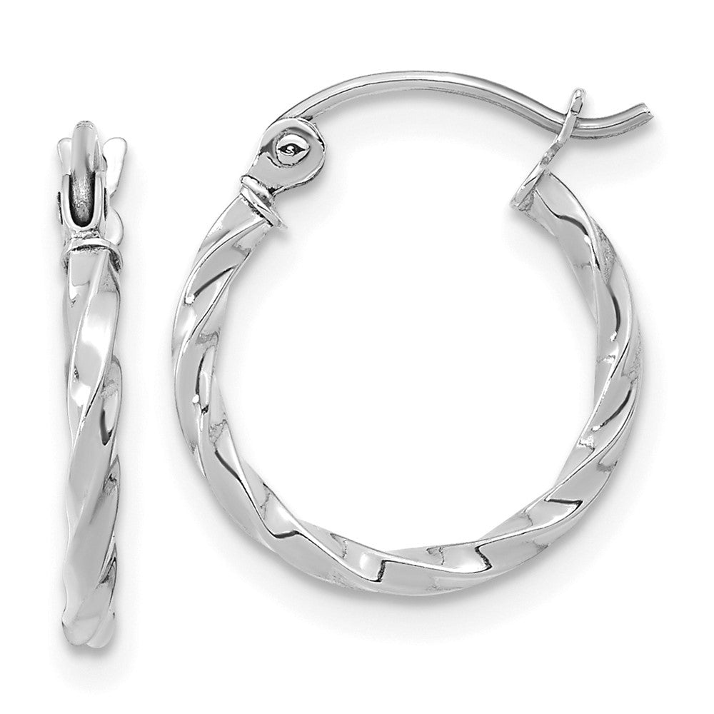10k White Gold 14.68 mm Twist Polished Hoop Earring (0.82 grams)