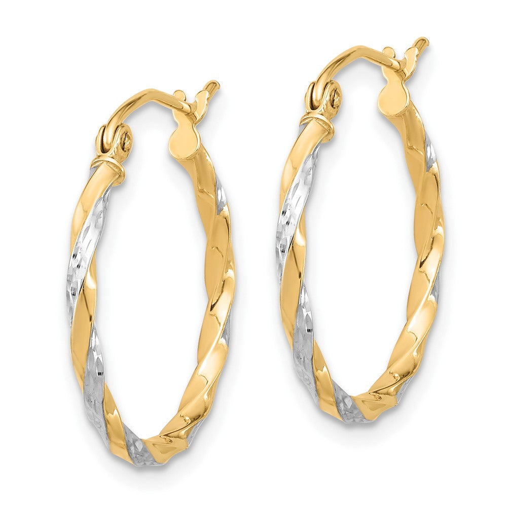10k Yellow w/Rhodium 19.72 mm Hollow Twisted Hoop Earrings (1 grams)