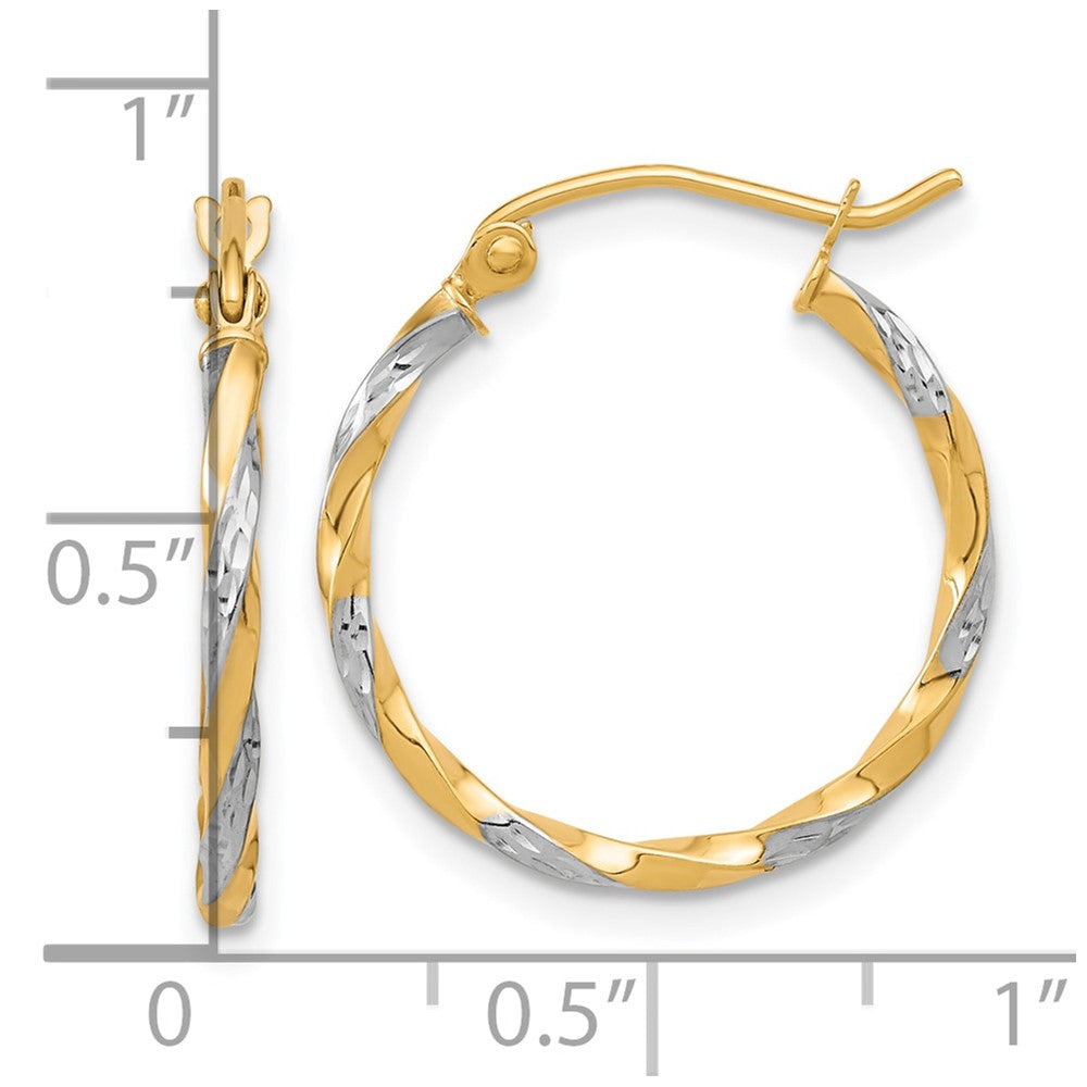 10k Yellow w/Rhodium 19.72 mm Hollow Twisted Hoop Earrings (1 grams)