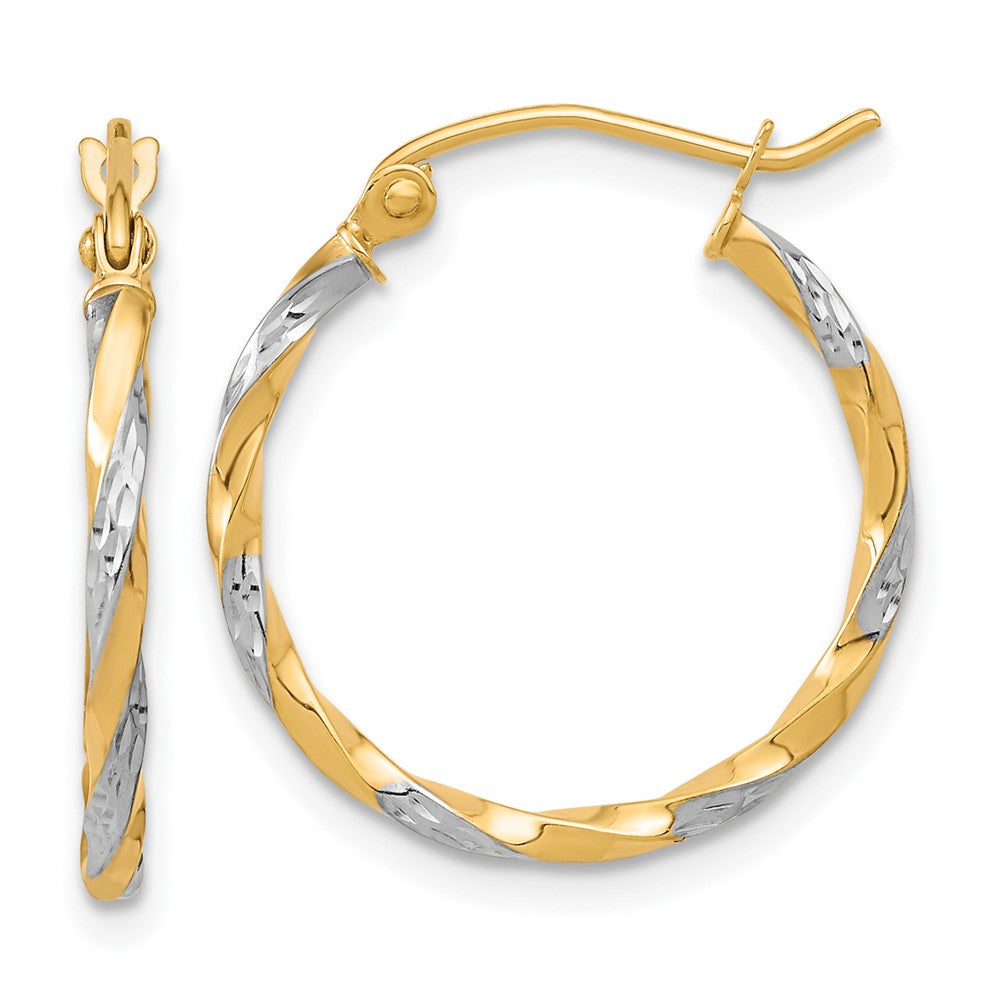 10k Yellow w/Rhodium 19.72 mm Hollow Twisted Hoop Earrings (1 grams)