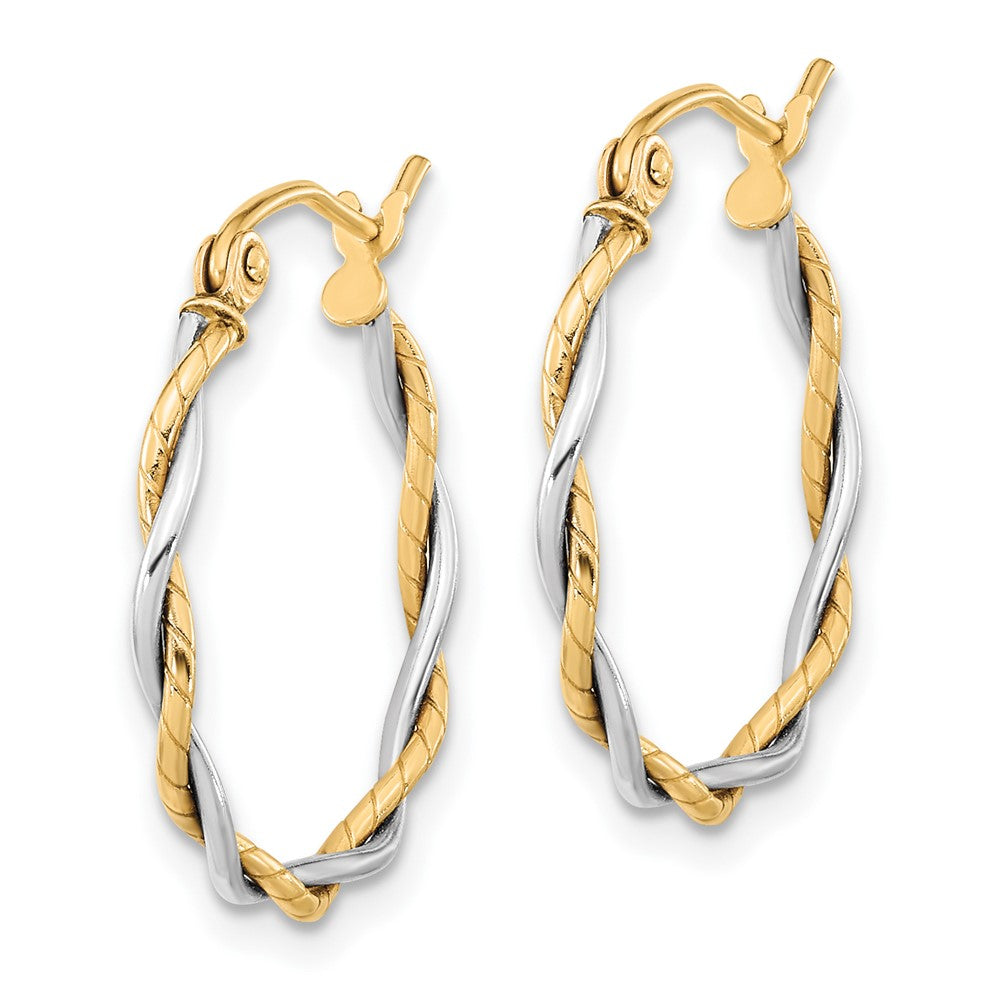 10k Two-tone 19.55 mm Twisted Hoop Earrings (1.18 grams)