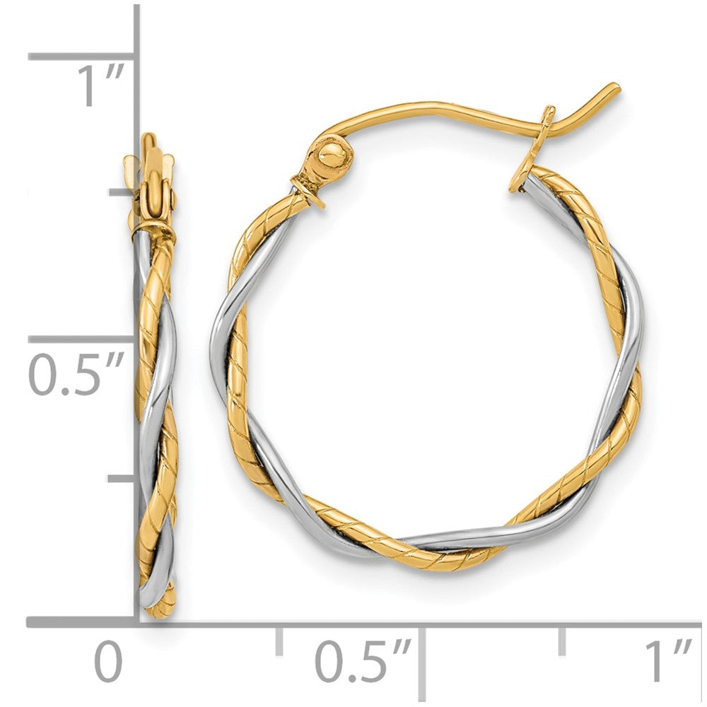 10k Two-tone 19.55 mm Twisted Hoop Earrings (1.18 grams)
