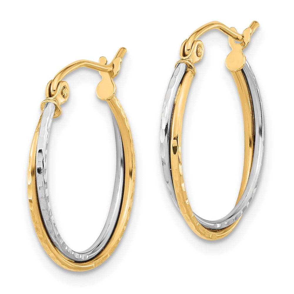 10k Two-tone 17.42 mm Diamond Cut Twisted Hoop Earrings (0.8 grams)