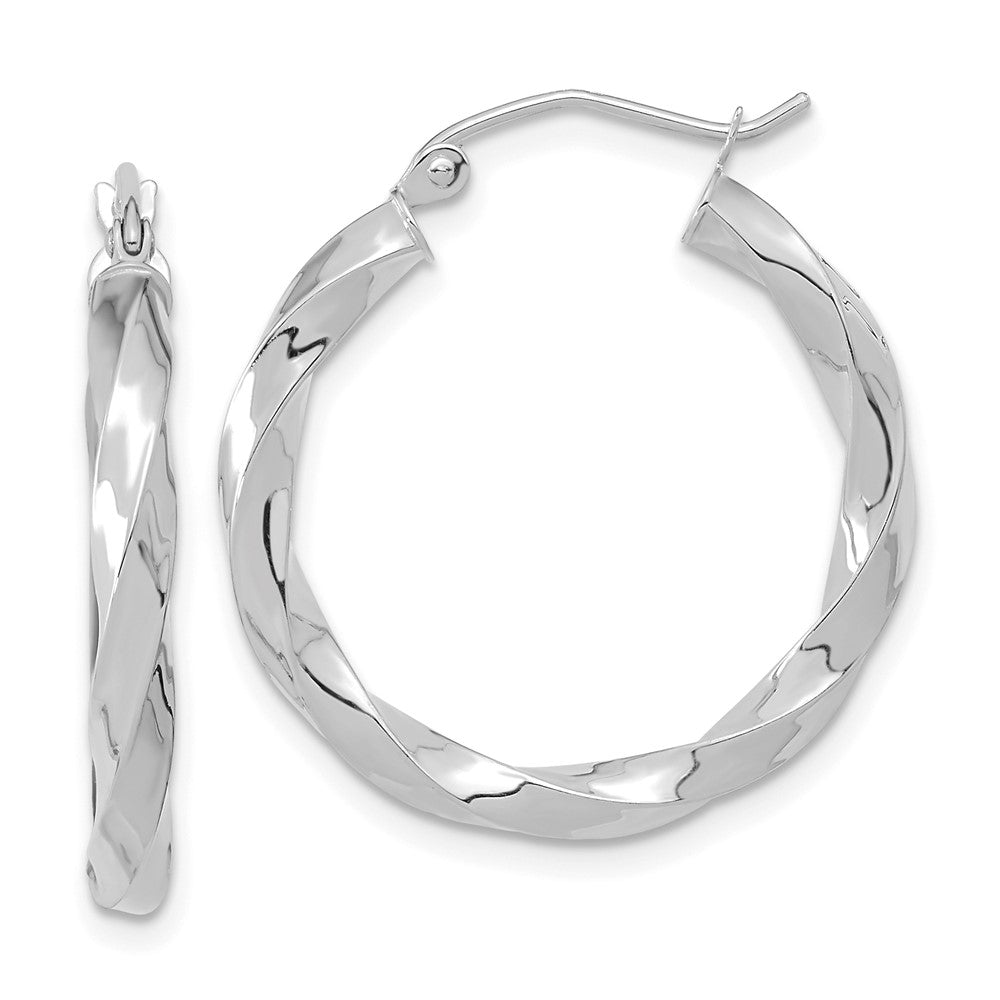 10k White Gold 25.4 mm Twisted Hoop Earrings (2.03 grams)