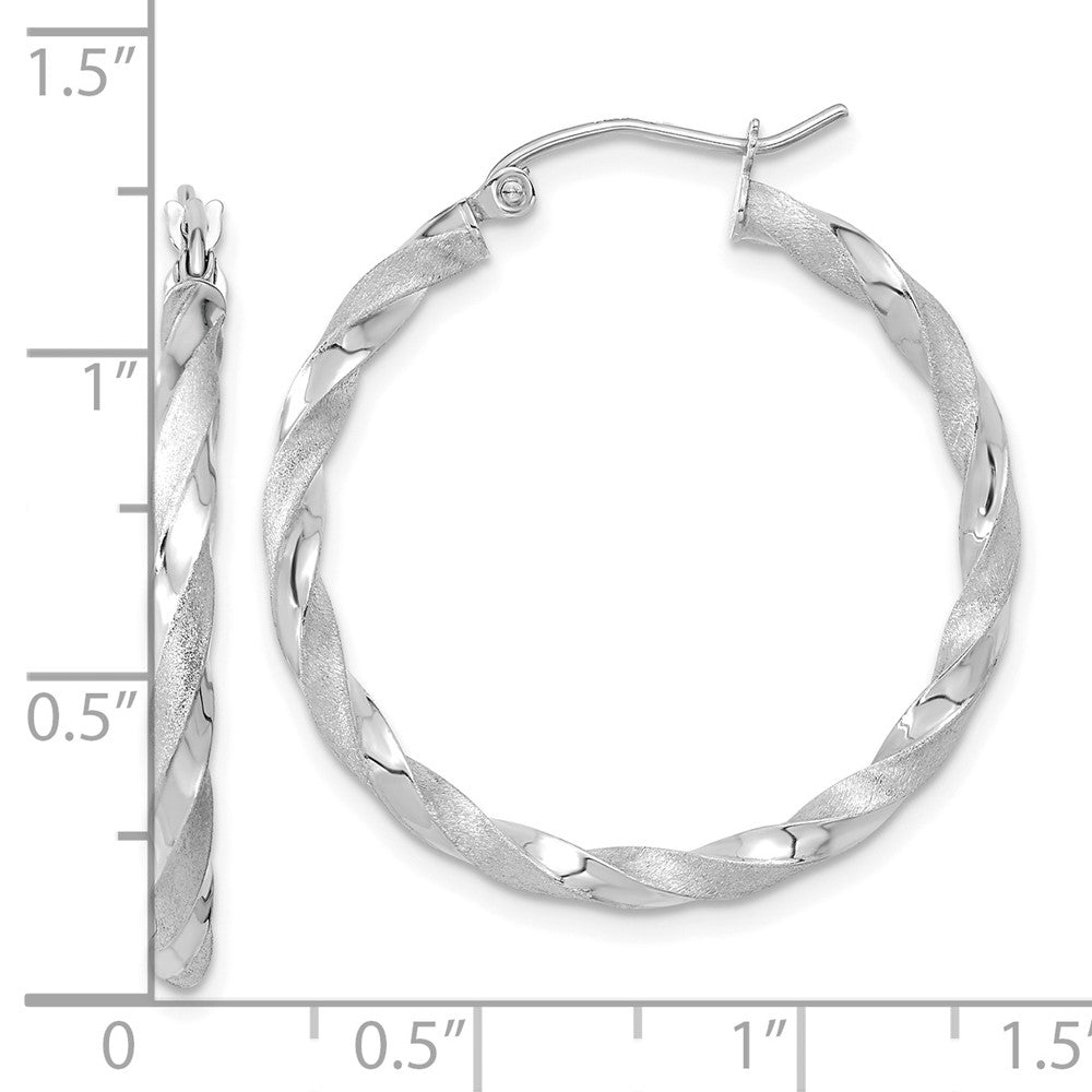 10k White Gold 30.15 mm Polished & Satin Twisted Hoop Earrings (1.37 grams)