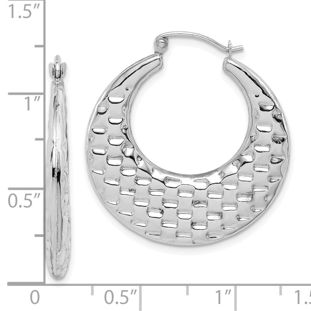 10k White Gold 27.23 mm Polished Textured Hoop Earrings (1.73 grams)