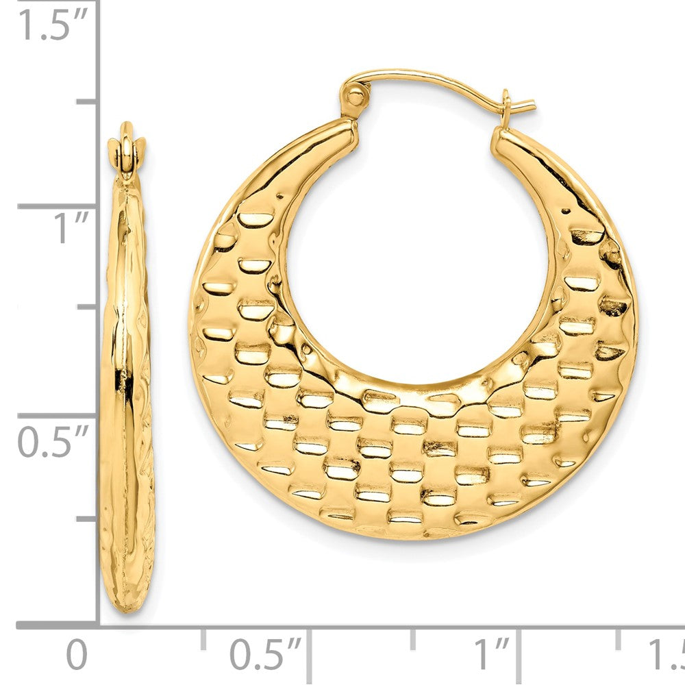 10k Yellow Gold 27.23 mm Polished Textured Hoop Earrings (1.63 grams)