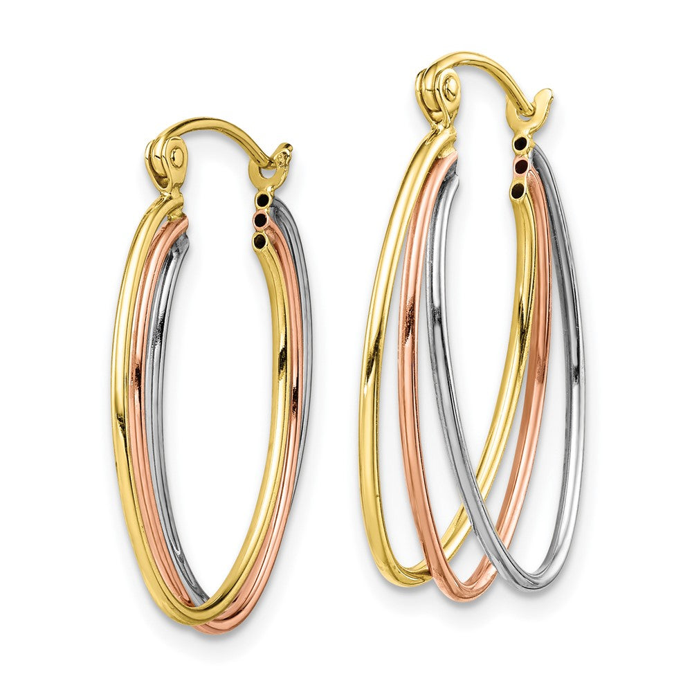 10k Tri Color 20.07 mm Tri-color Polished Triple Hoop Earrings (1.43 grams)