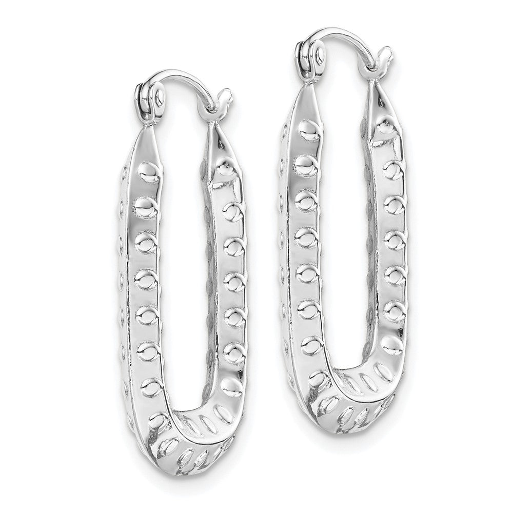 10k White Gold 15.57 mm Polished Textured Rectangle Hoop Earrings (1.54 grams)