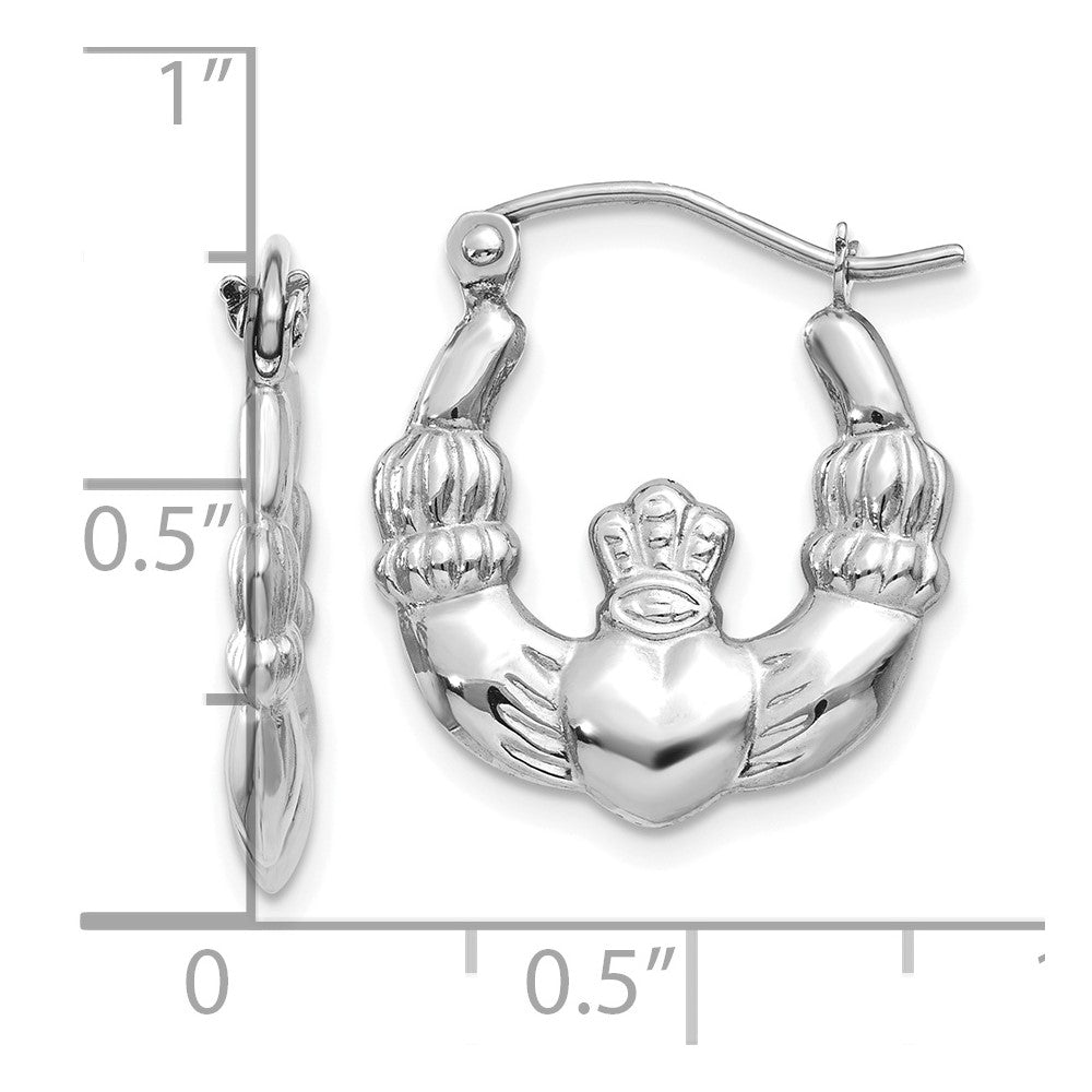 10k White Gold 2 mm Claddagh Hoop Earrings (1.17 grams)