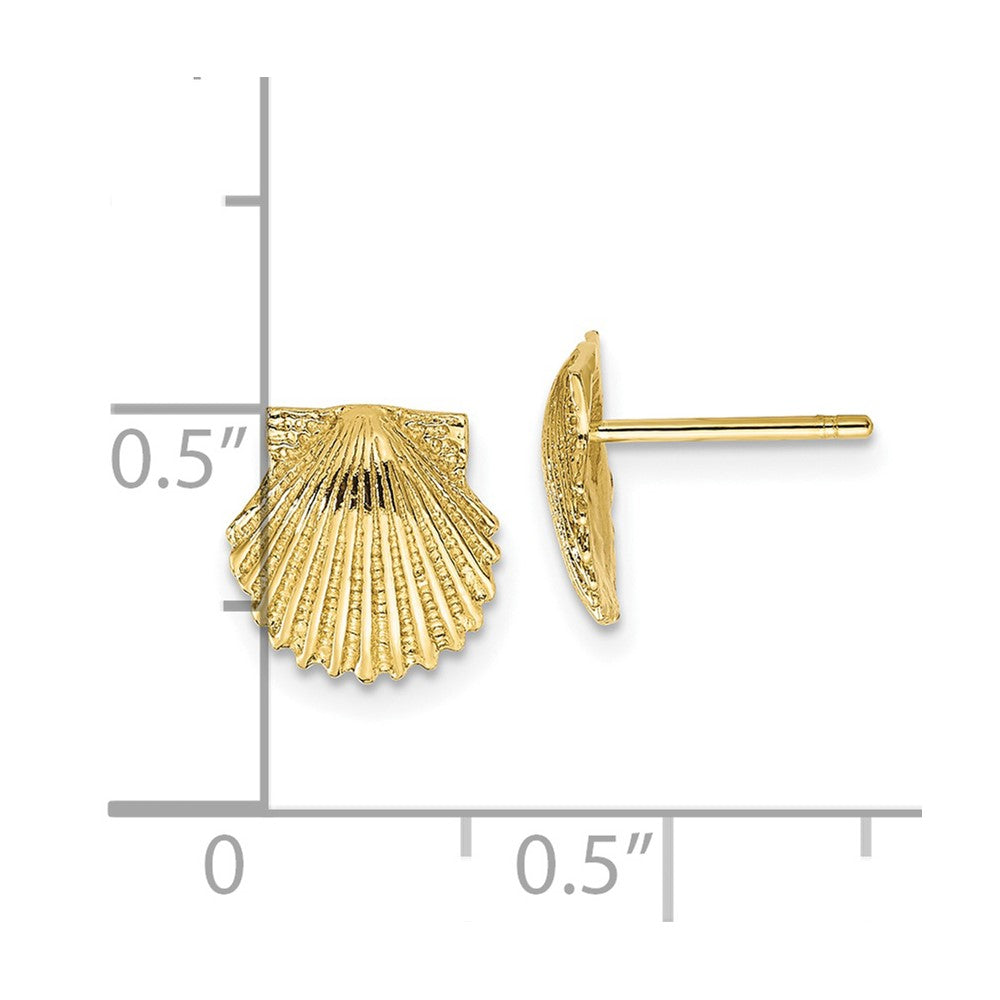 10k Yellow Gold 9 mm Scallop Shell Post Earrings (1.23 grams)