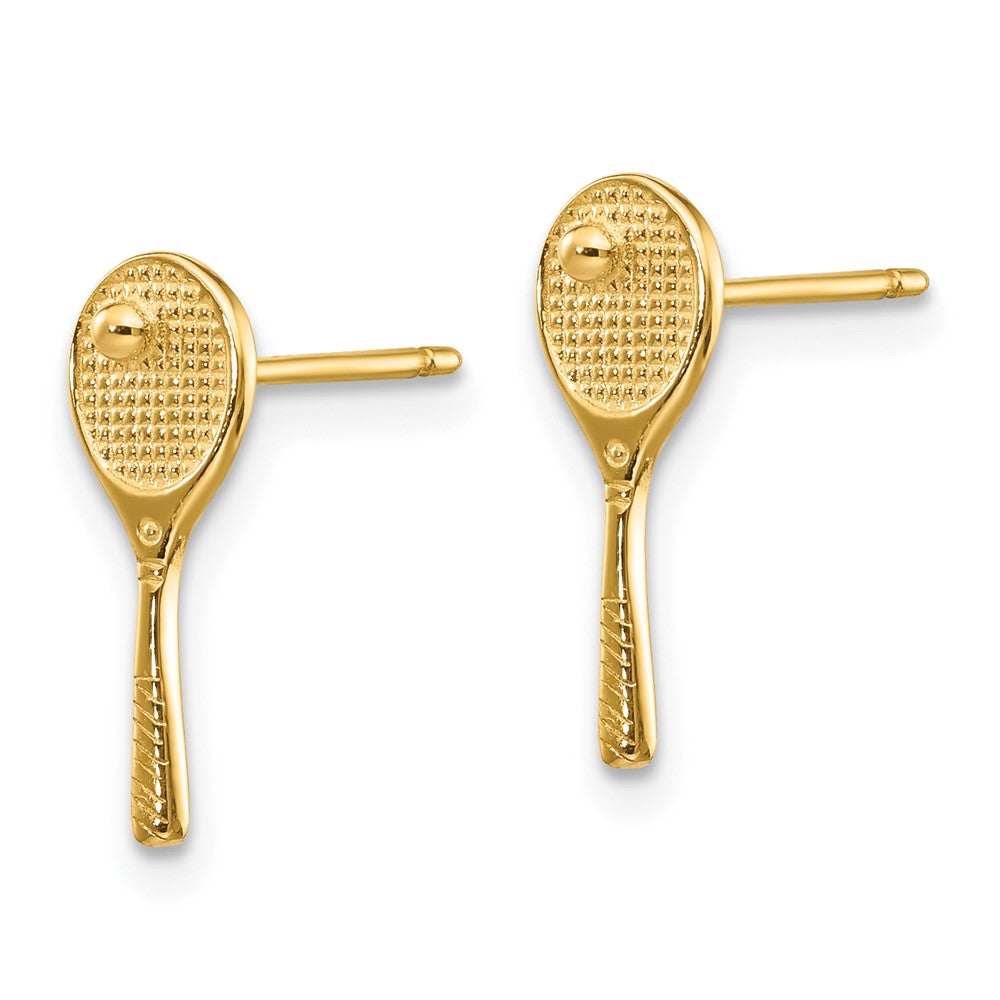10k Yellow Gold 10.75 mm Mini Tennis Racquet w/Ball Post Earrings (0.89 grams)