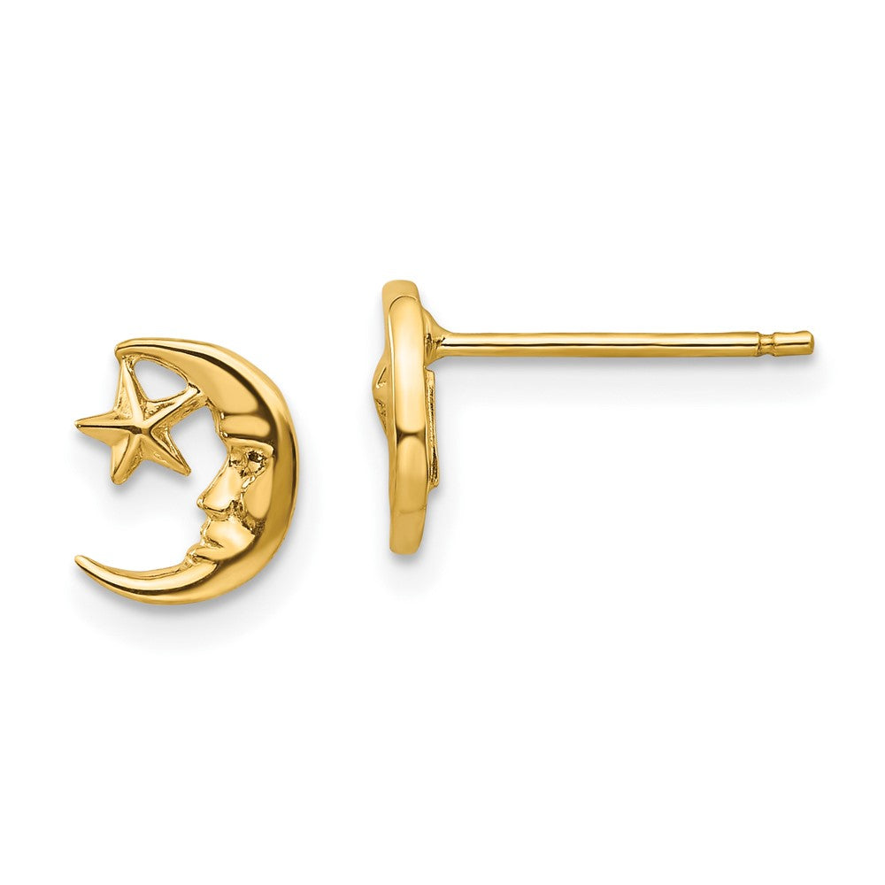 10k Yellow Gold 8 mm Moon and Star Post Earrings (0.92 grams)