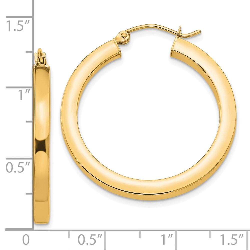 10k Yellow Gold 3 mm Polished Square Hoop Earrings (2.82 grams)