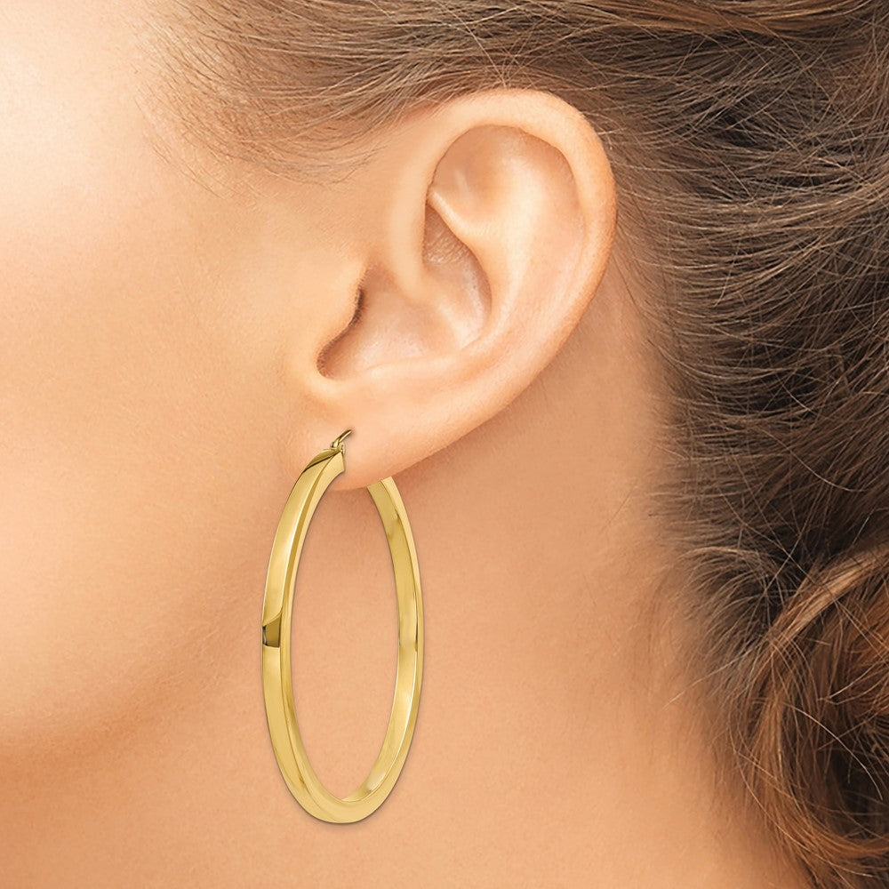 10k Yellow Gold 3 mm Polished Square Hoop Earrings (5.03 grams)