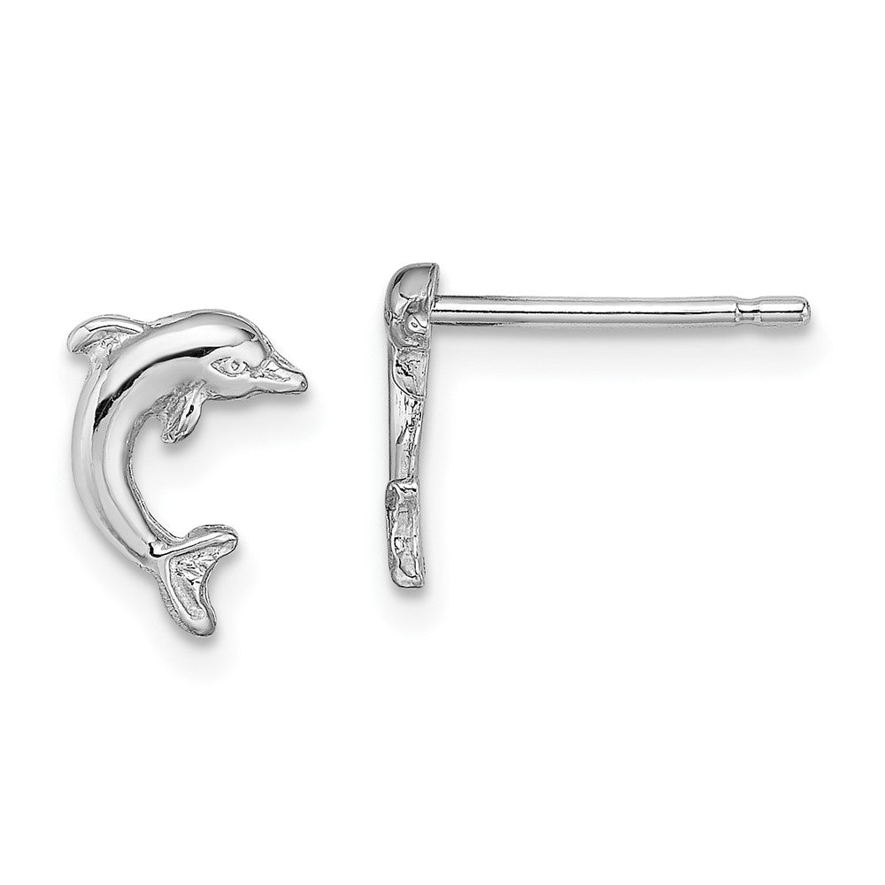 10k White Gold 7 mm Mini Jumping Dolphin Post Earrings (0.67 grams)