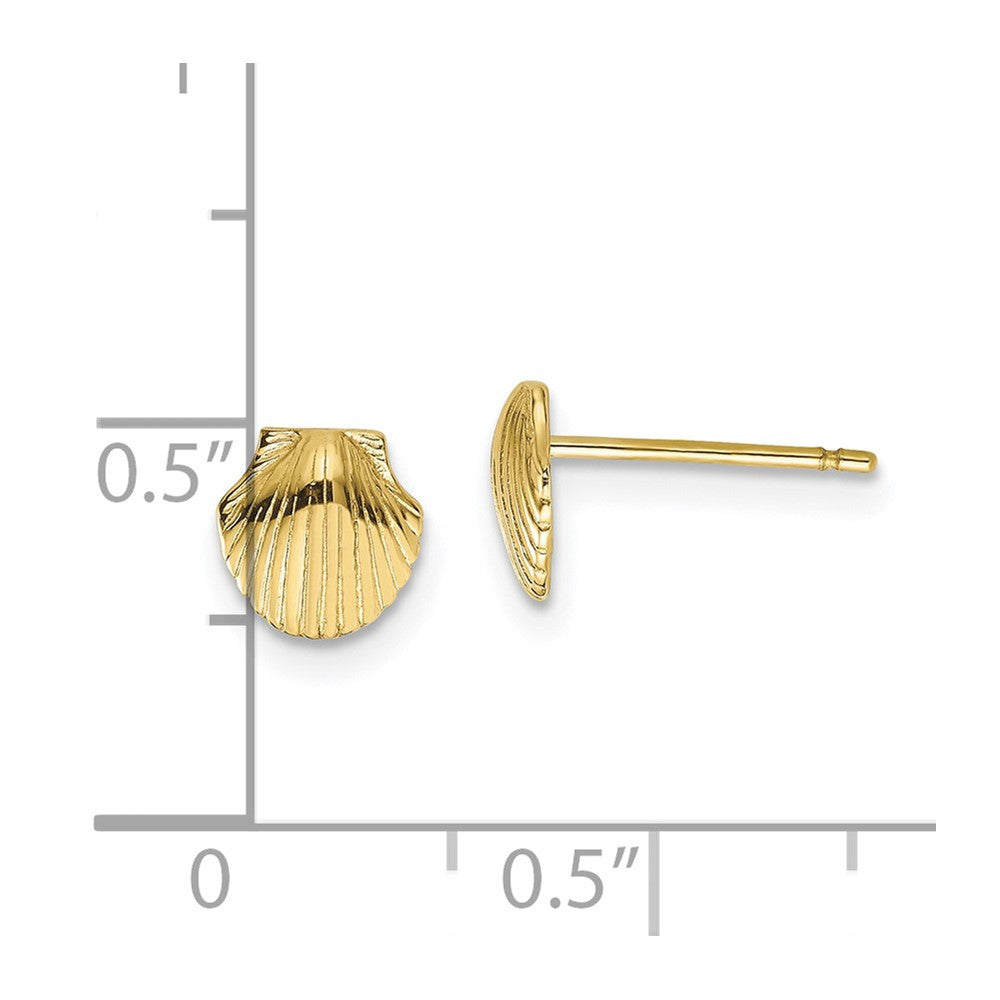 10k Yellow Gold 7 mm Mini Scallop Shell Post Earrings (0.93 grams)