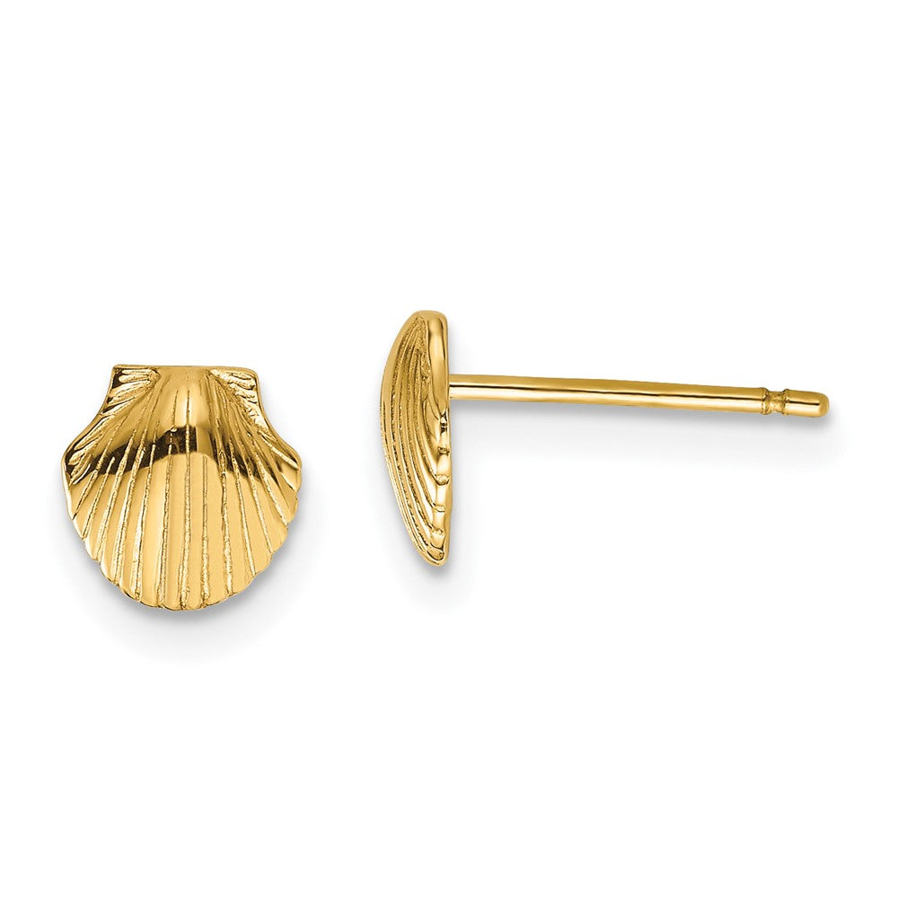 10k Yellow Gold 7 mm Mini Scallop Shell Post Earrings (0.93 grams)