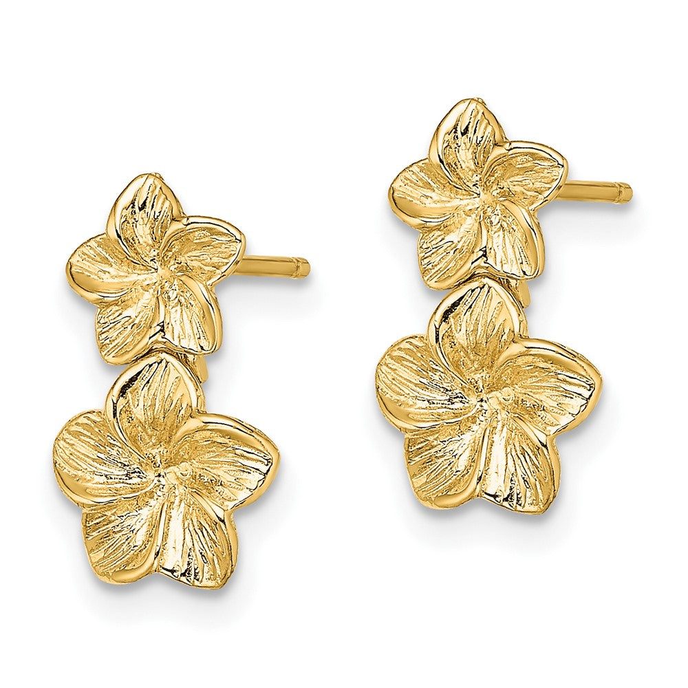 10k Yellow Gold 8.3 mm Double Plumeria Flower Post Dangle Earrings (1.23 grams)