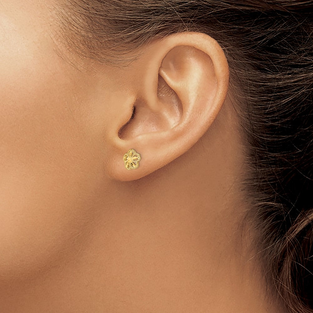 10k Yellow Gold 8.1 mm Diamond-cut Flower Post Earrings (0.84 grams)