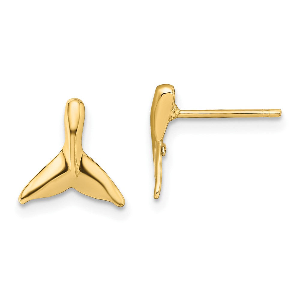 10k Yellow Gold 9.8 mm Mini Whale Tail Post Earrings (0.98 grams)
