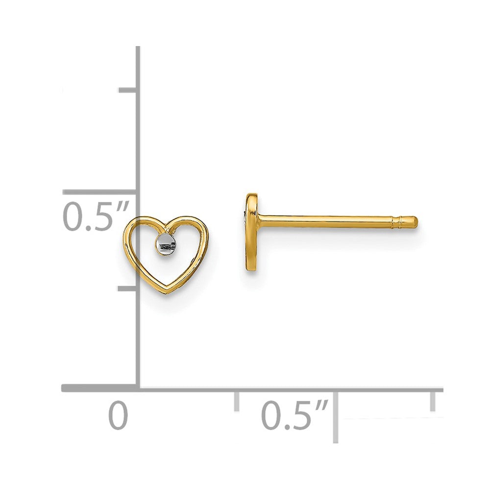 10k Yellow w/Rhodium 5 mm D/C Heart Post Earrings (0.43 grams)