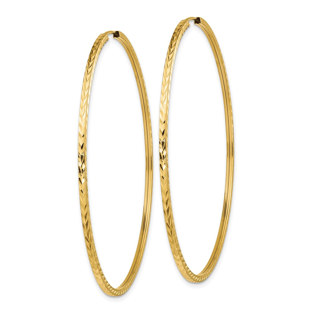 10k Yellow Gold 59 mm Diamond-cut Square Tube Endless Hoop Earrings (2.52 grams)