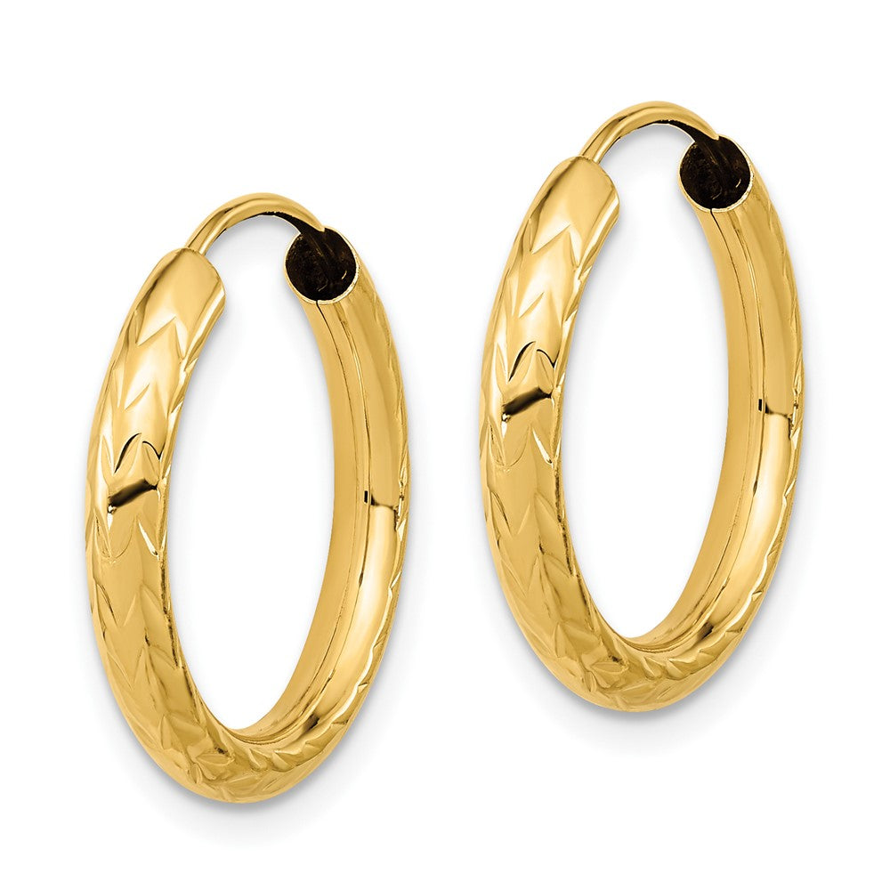 10k Yellow Gold 19 mm Polished & D/C Endless Hoop Earrings (1.03 grams)