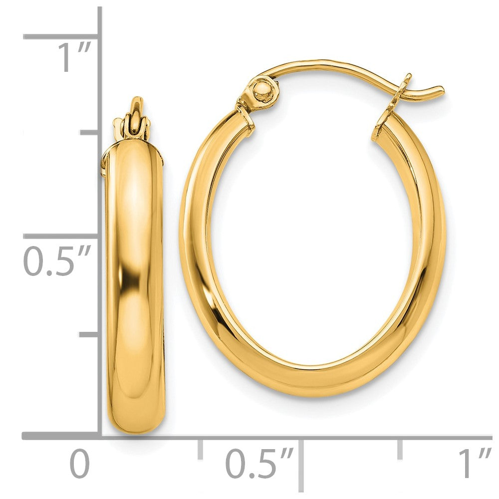 10k Yellow Gold 3.75 mm Oval Tube Hoop Earrings (1.2 grams)