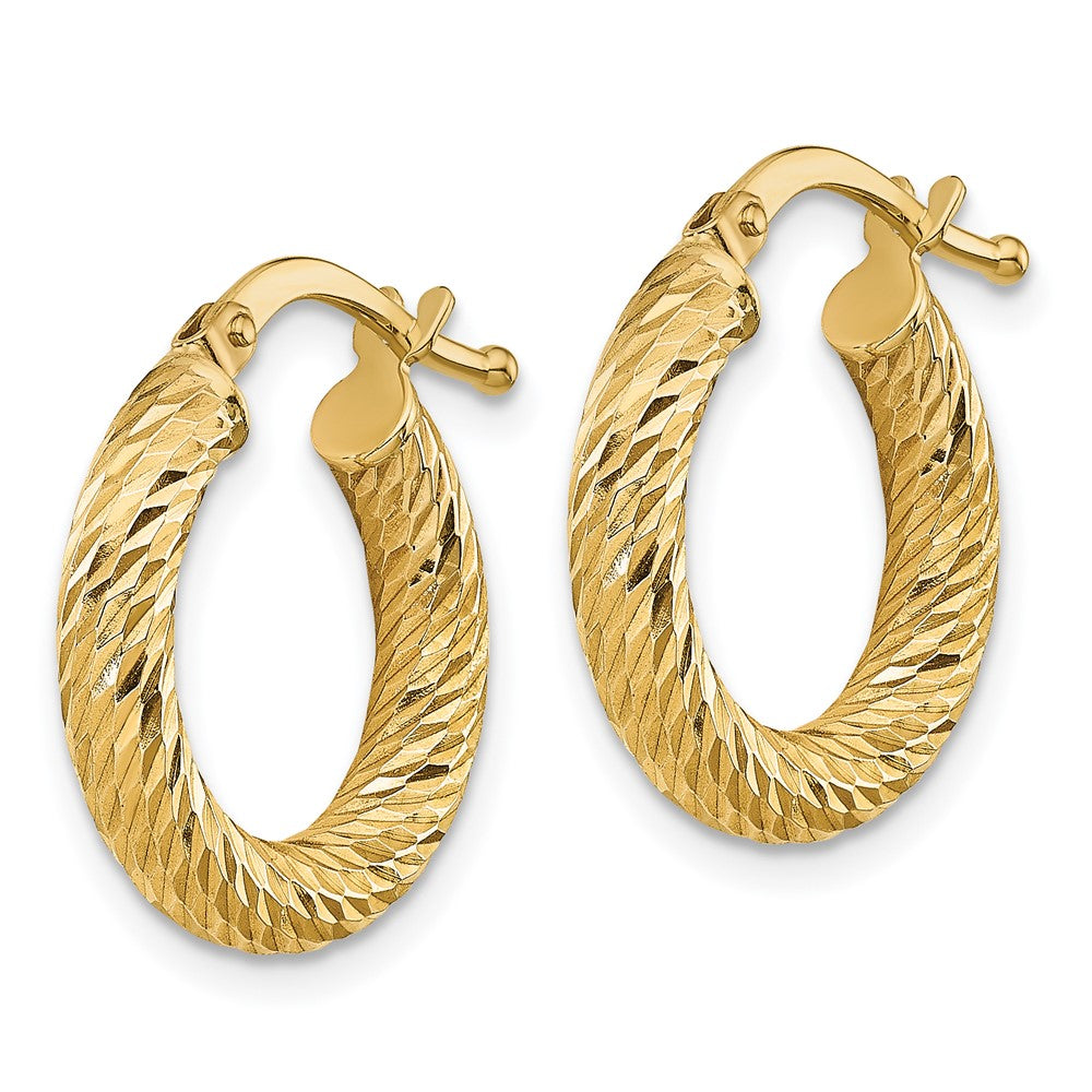 10k Yellow Gold 16.1 mm 3x10 Diamond-cut Round Hoop Earrings (1.33 grams)