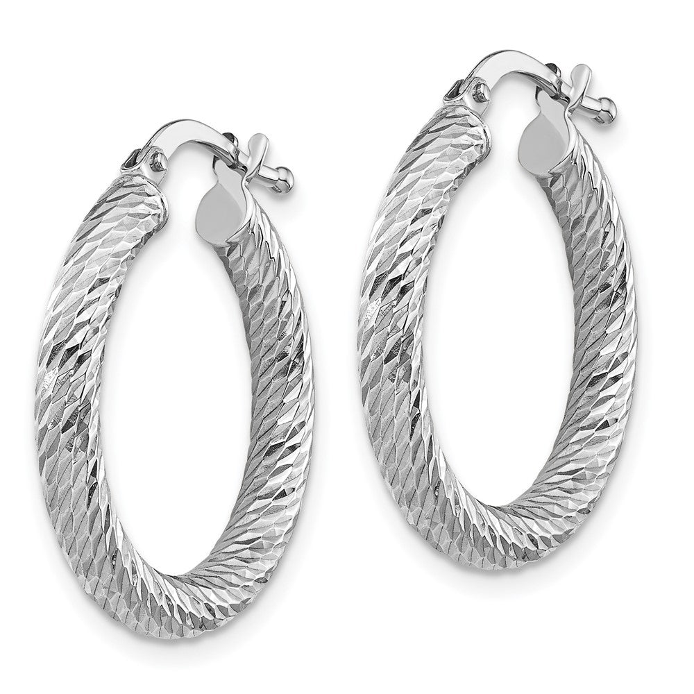 10k White Gold 21.5 mm 3x15 White Gold Diamond-cut Round Hoop Earrings (1.59 grams)