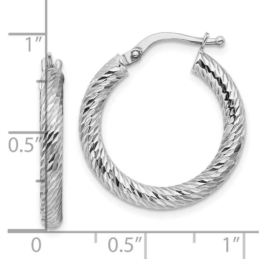 10k White Gold 21.5 mm 3x15 White Gold Diamond-cut Round Hoop Earrings (1.59 grams)