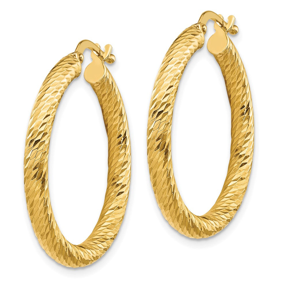 10k Yellow Gold 26.8 mm 3x20 Diamond-cut Round Hoop Earrings (1.91 grams)