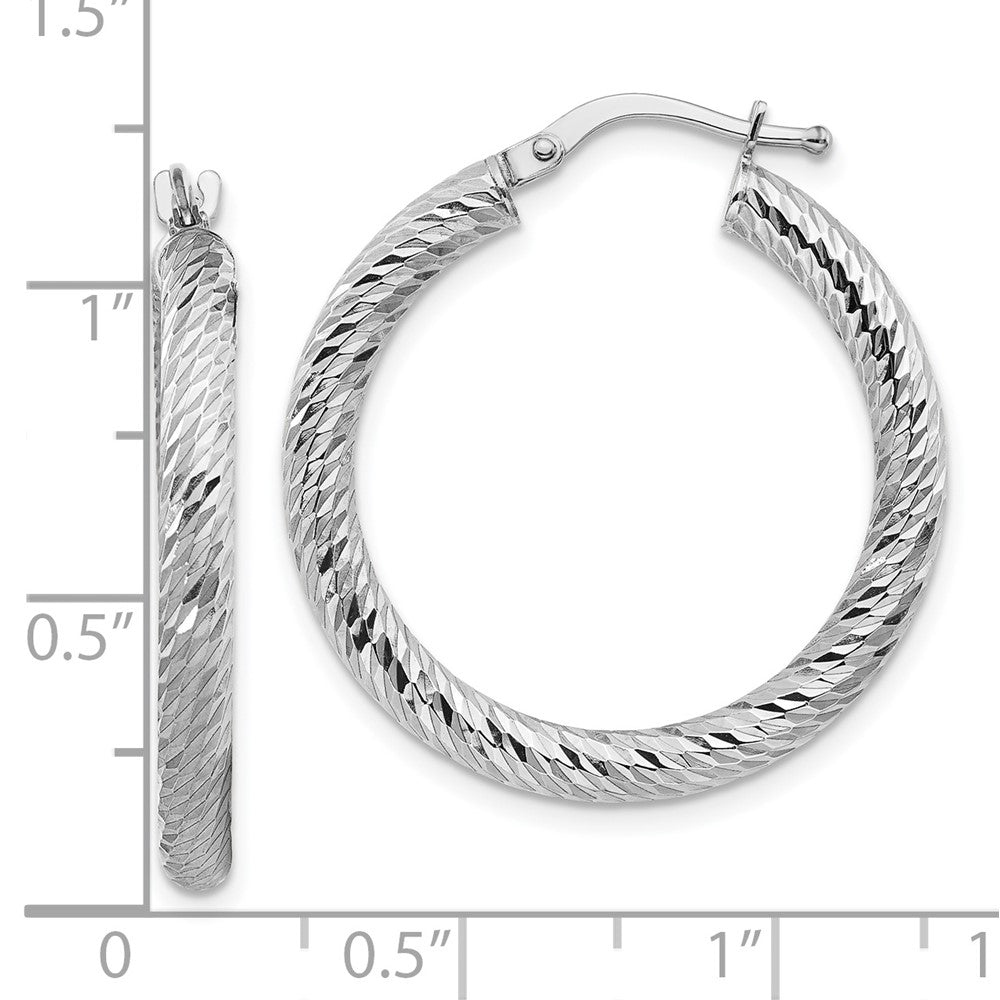 10k White Gold 26.8 mm 3x20 White Gold Diamond-cut Round Hoop Earrings (2.22 grams)