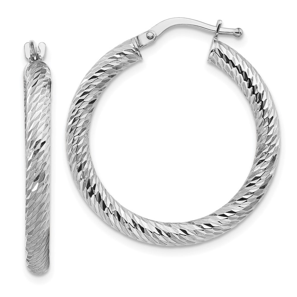 10k White Gold 26.8 mm 3x20 White Gold Diamond-cut Round Hoop Earrings (2.22 grams)