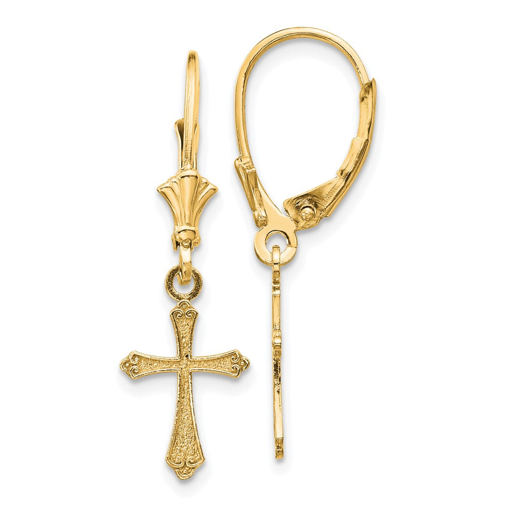 10k Yellow Gold 9 mm Cross Leverback Earrings (0.9 grams)