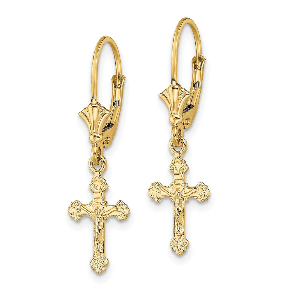 10k Yellow Gold 9 mm Jesus Crucifix Leverback Earrings (0.98 grams)