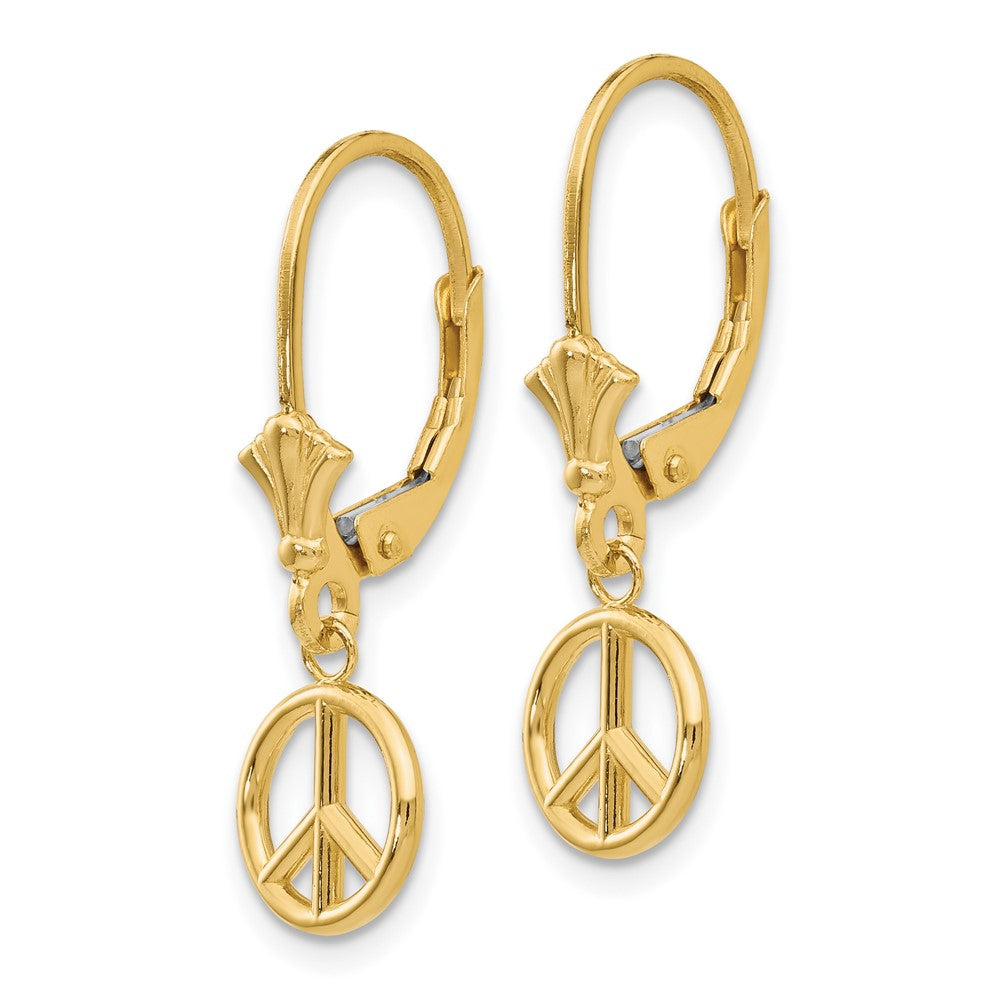 10k Yellow Gold 8.1 mm 3-D Peace Symbol Leverback Earrings (1.2 grams)
