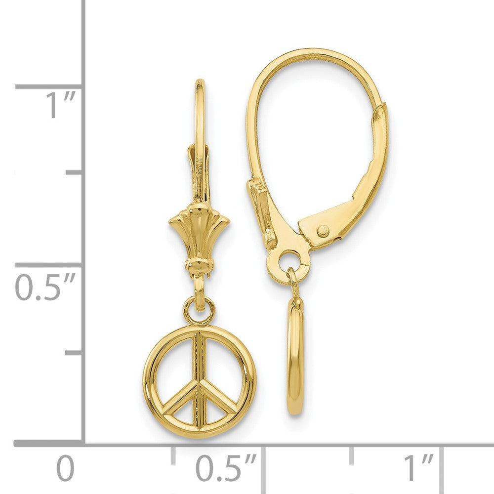 10k Yellow Gold 8.1 mm 3-D Peace Symbol Leverback Earrings (1.2 grams)