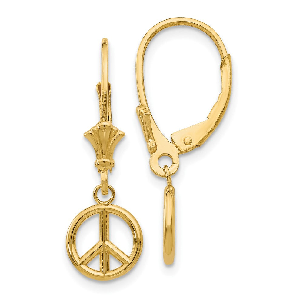 10k Yellow Gold 8.1 mm 3-D Peace Symbol Leverback Earrings (1.2 grams)
