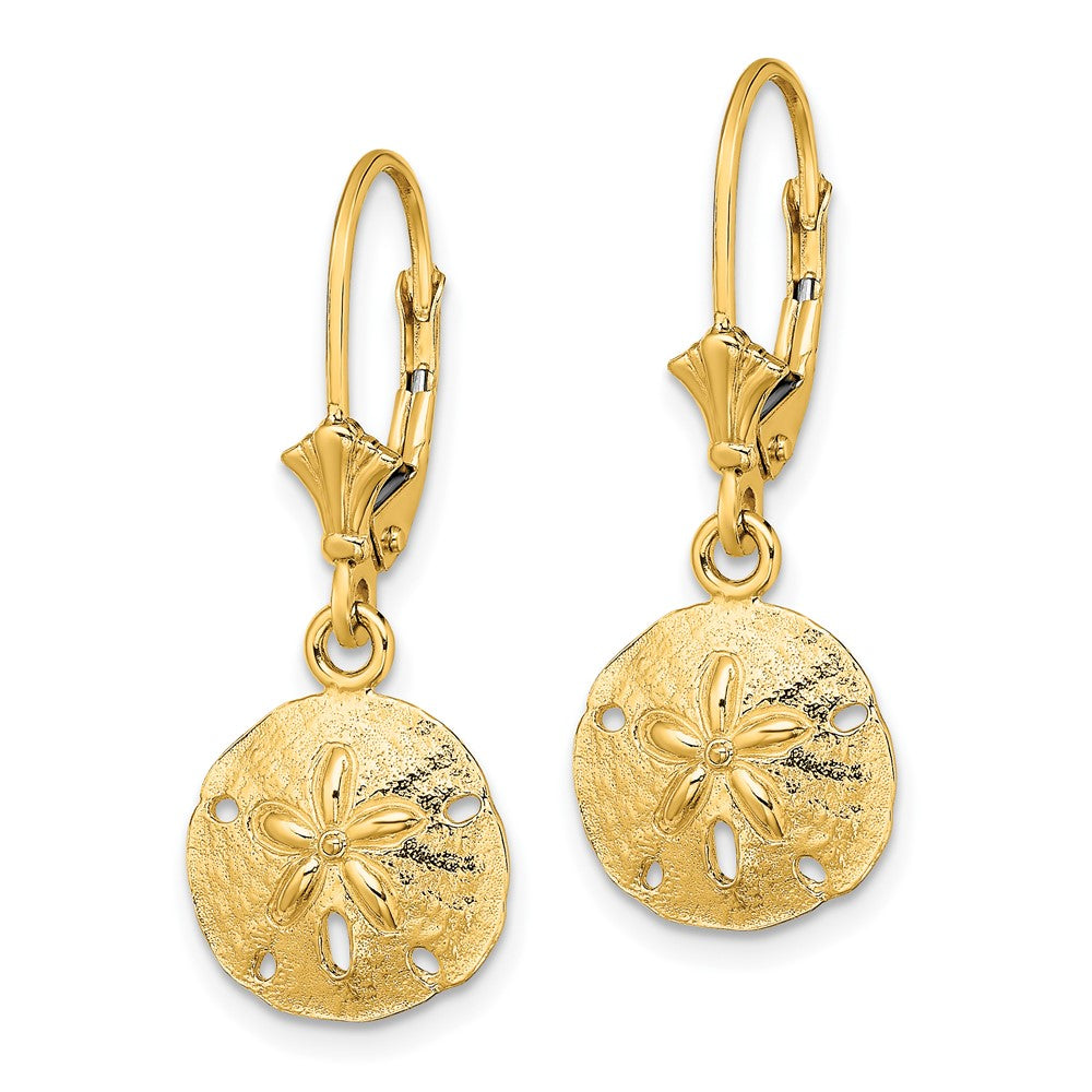 10k Yellow Gold 11.6 mm Polished Sand Dollar Leverback Earrings (1.73 grams)