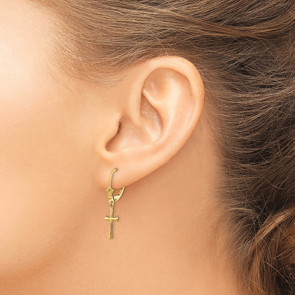 10k Yellow Gold 8.04 mm Cross Leverback Earrings (1.03 grams)