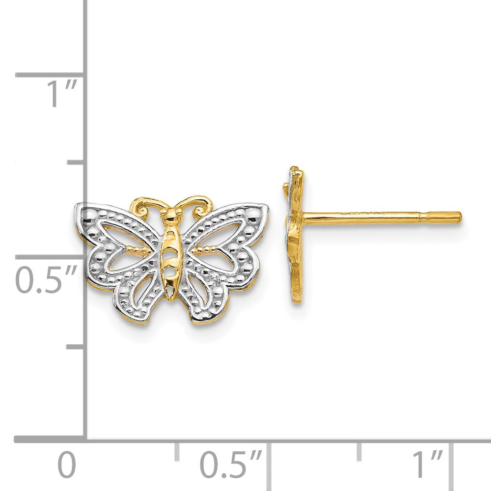 10k Yellow w/Rhodium 12 mm Butterfly Post Earrings (1.48 grams)